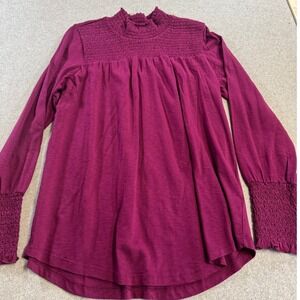 Soft Surroundings Jayden Top Women Small‎ Plum New Smocked Mock Neck Blouse